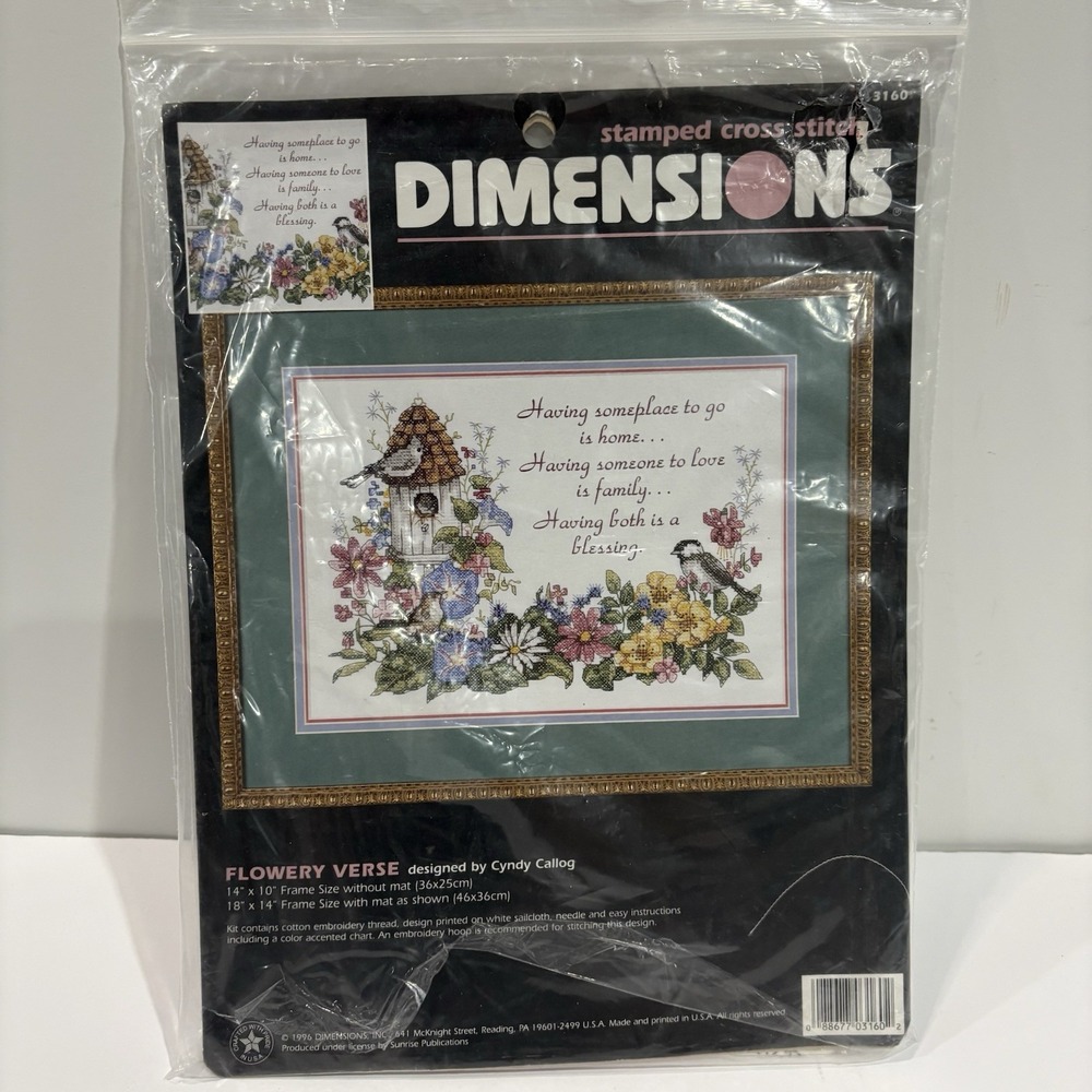 DIMENSIONS STAMPED CROSS STITCH KIT #3160 FLOWERY VERSE BIRDS FLOWERS NEST